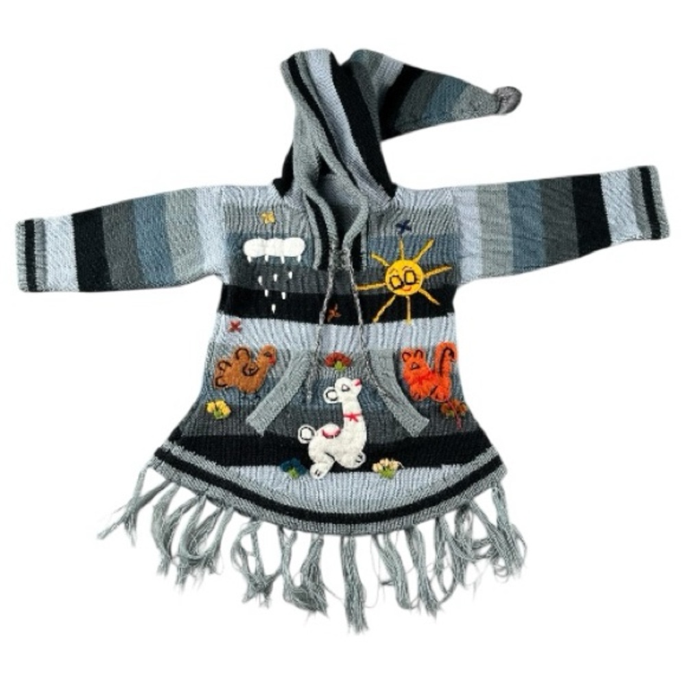 Peruvian Knit Toddler Animal Hooded Fringe Sweater 2T 3T - Picture 2 of 6